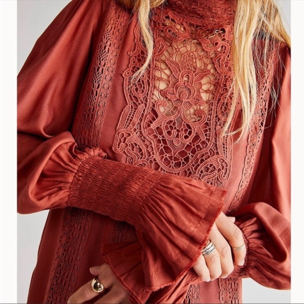 41. Free People Vienna Lace Mini Dress Rust